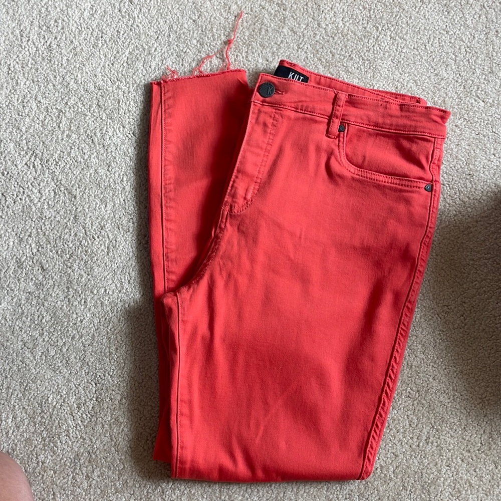 Kut orange Connie denim pants with frayed bottoms